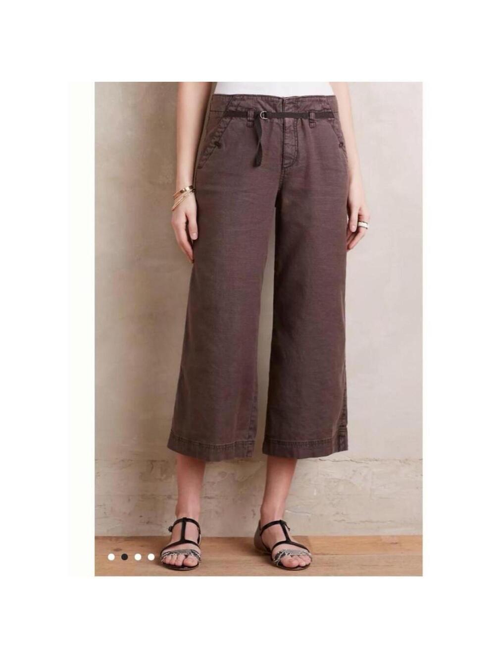 Pilcro Linen Culottes Chocolate Brown wide leg summer pants Size 26”